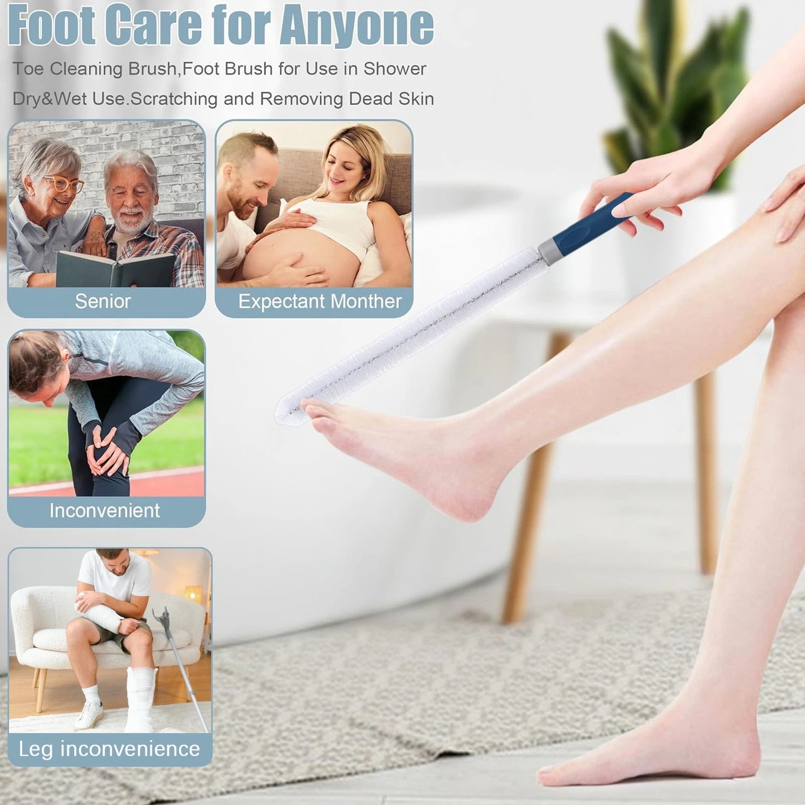Toe Cleaning Brush 39CM Foot Scrubber In Shower With Long Handle Scrubber Brush