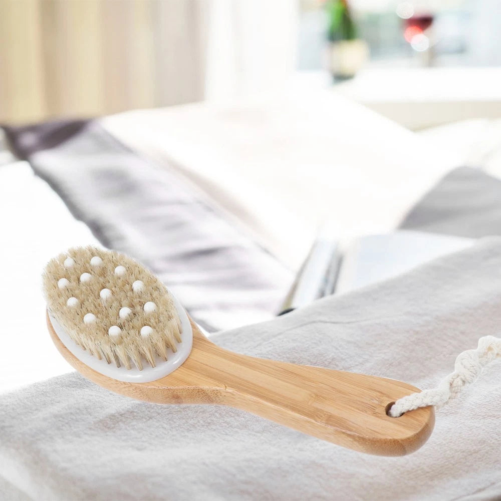 Soft Bead Massage Brush Shower Bath Wash Exfoliating Tool with Handle