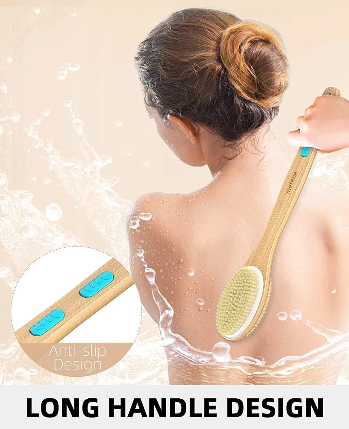 Shower Brush Soft and Stiff Bristles, Bath Dual-Sided Long Handle Back Scrubber