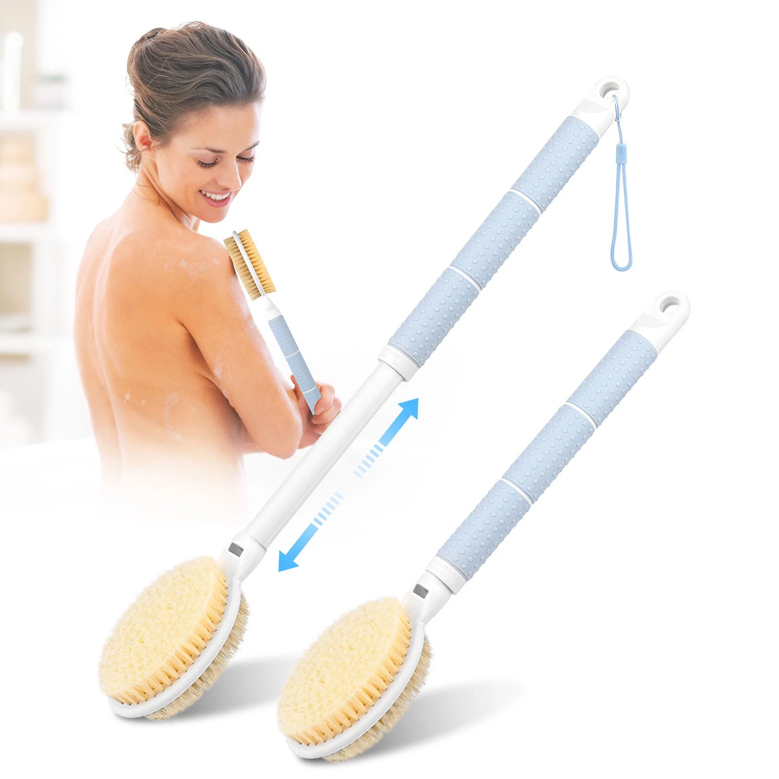 Telescopic Dual-Sided Back Scrubber w/ Long Handle Dual-Sided Bristles for Bath
