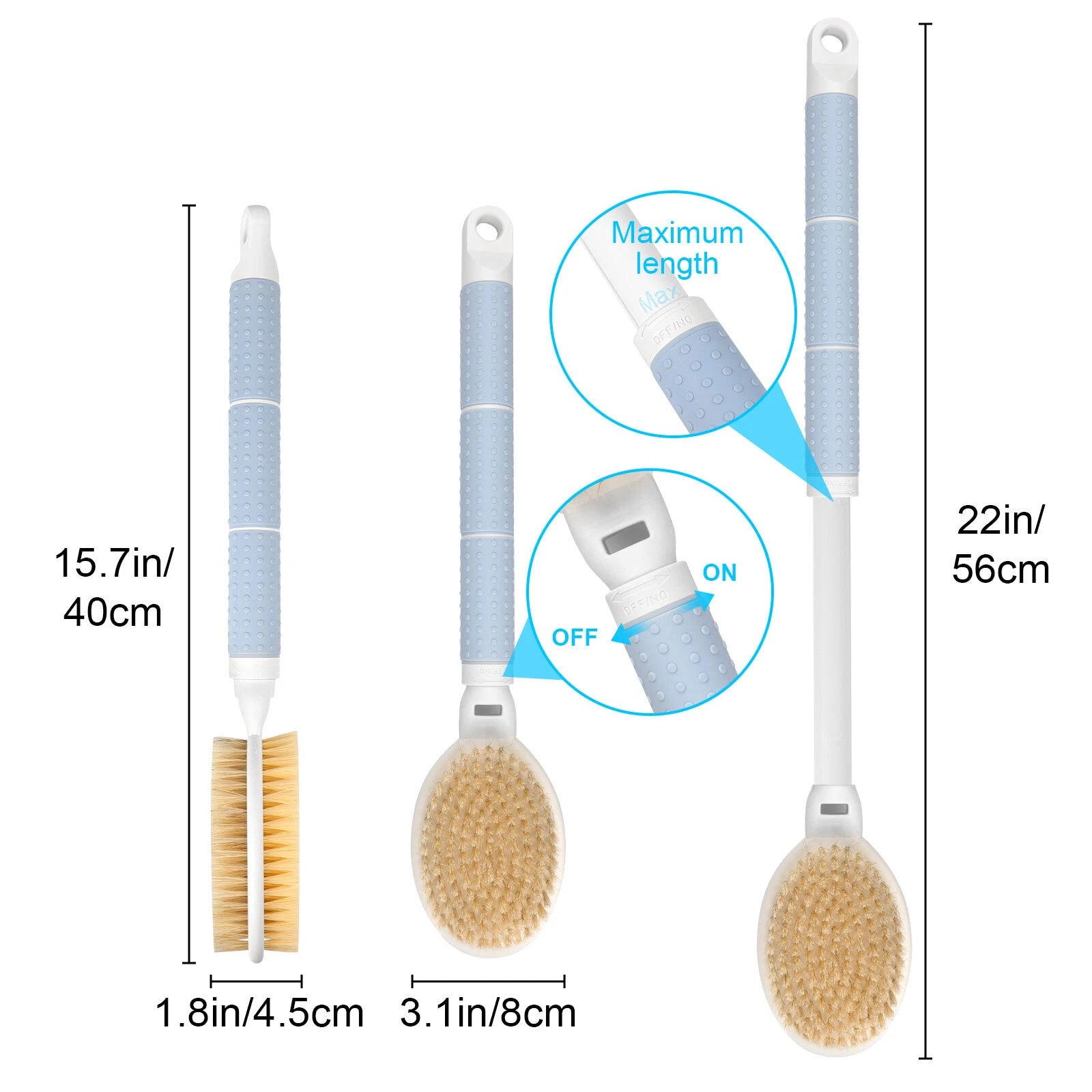 Telescopic Dual-Sided Back Scrubber w/ Long Handle Dual-Sided Bristles for Bath
