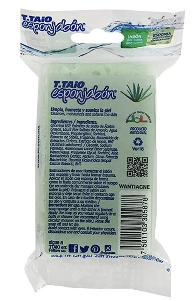 T.TAiO Esponjabon Aloe Vera Soap Sponge 4.20 oz All Skin Types Clinically Tested