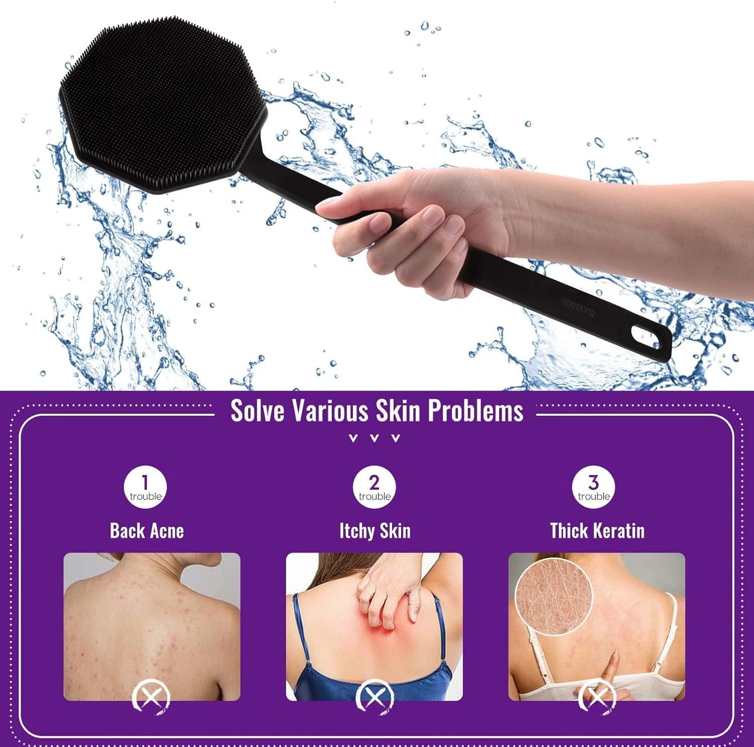 Vwmyq Silicone Back Scrubber for Shower,back Washer for Shower Men, Lengthen Bat