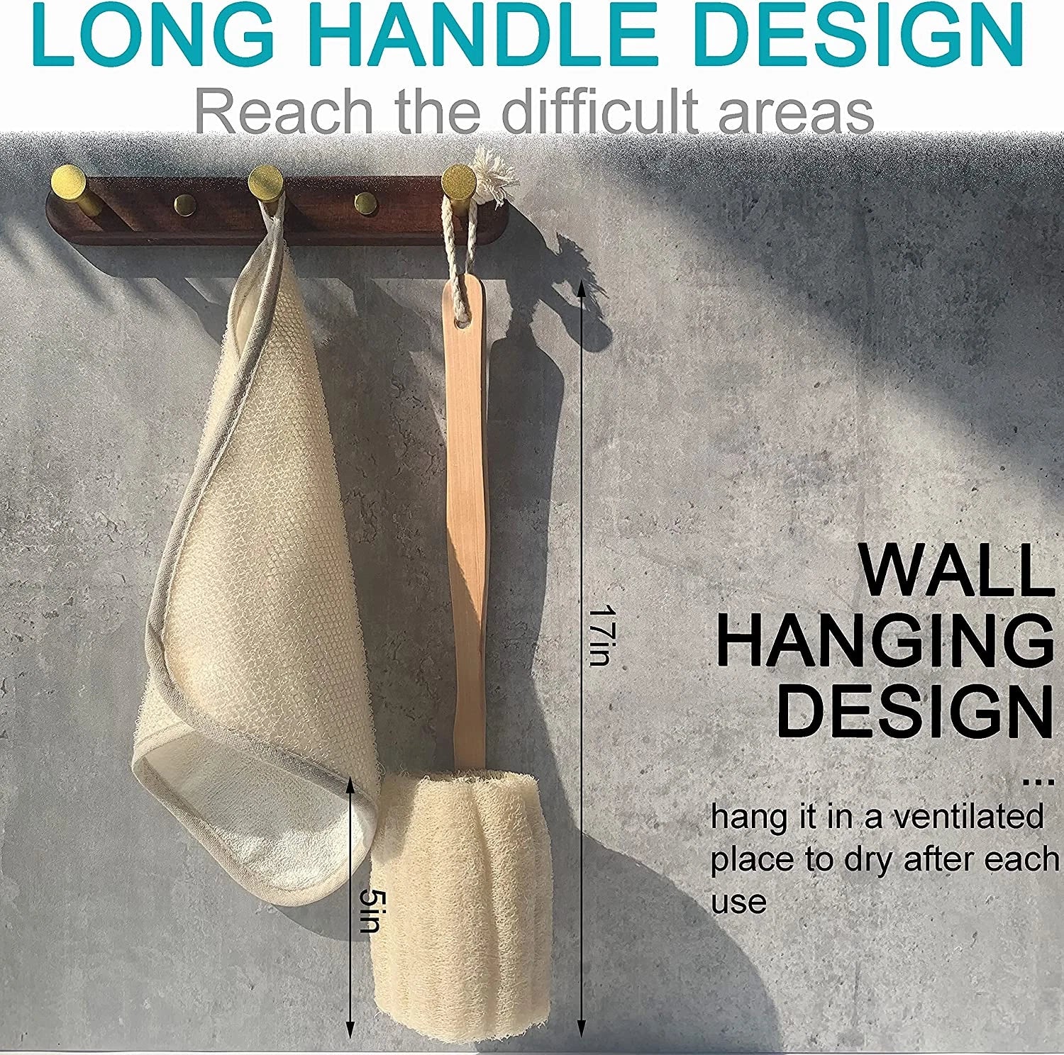 Natural Exfoliating Loofah Luffa Loofa Bath Brush on a Stick - with Long Wooden