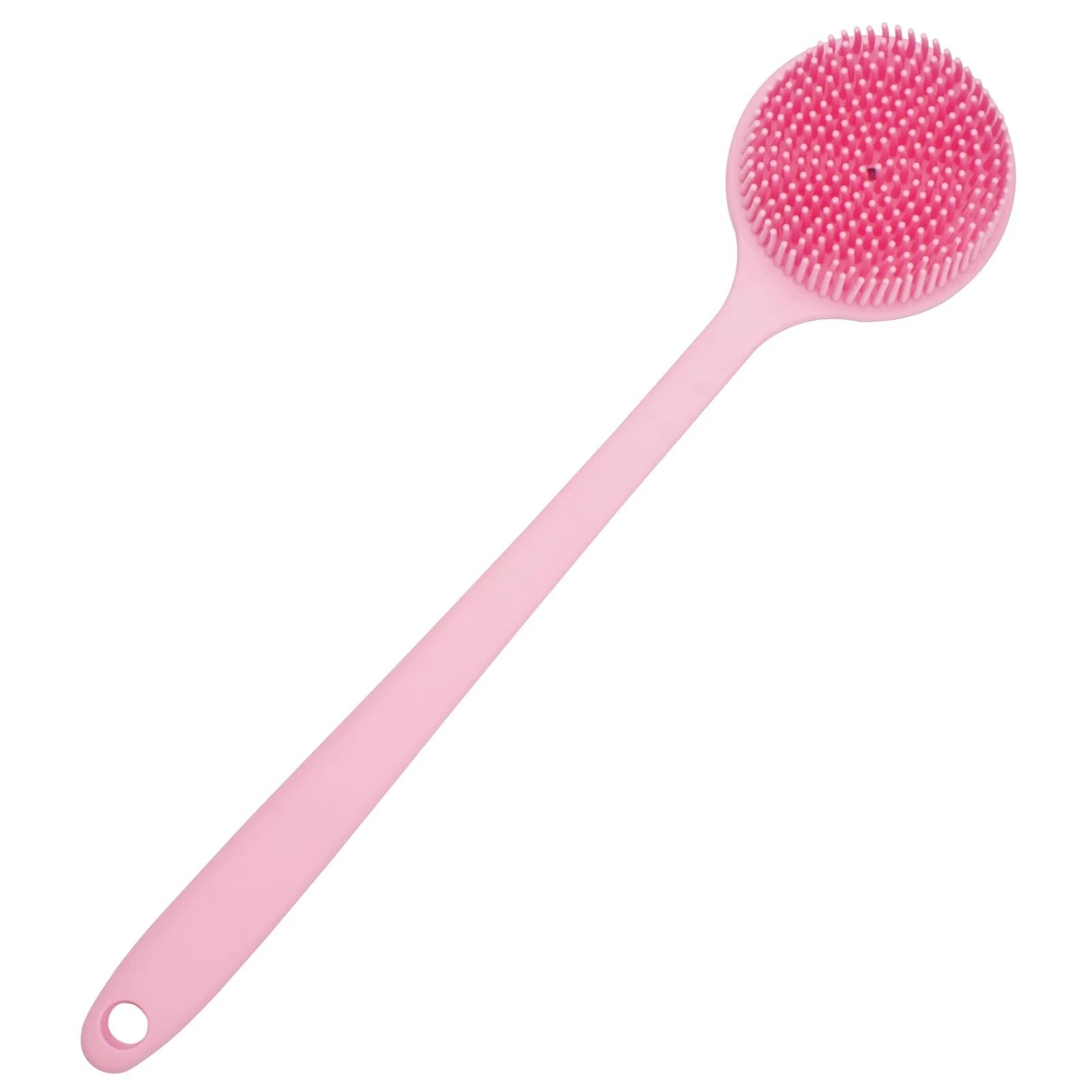 Soft Silicone Back Scrubber Shower Bath Body Brush With Long Handle pink