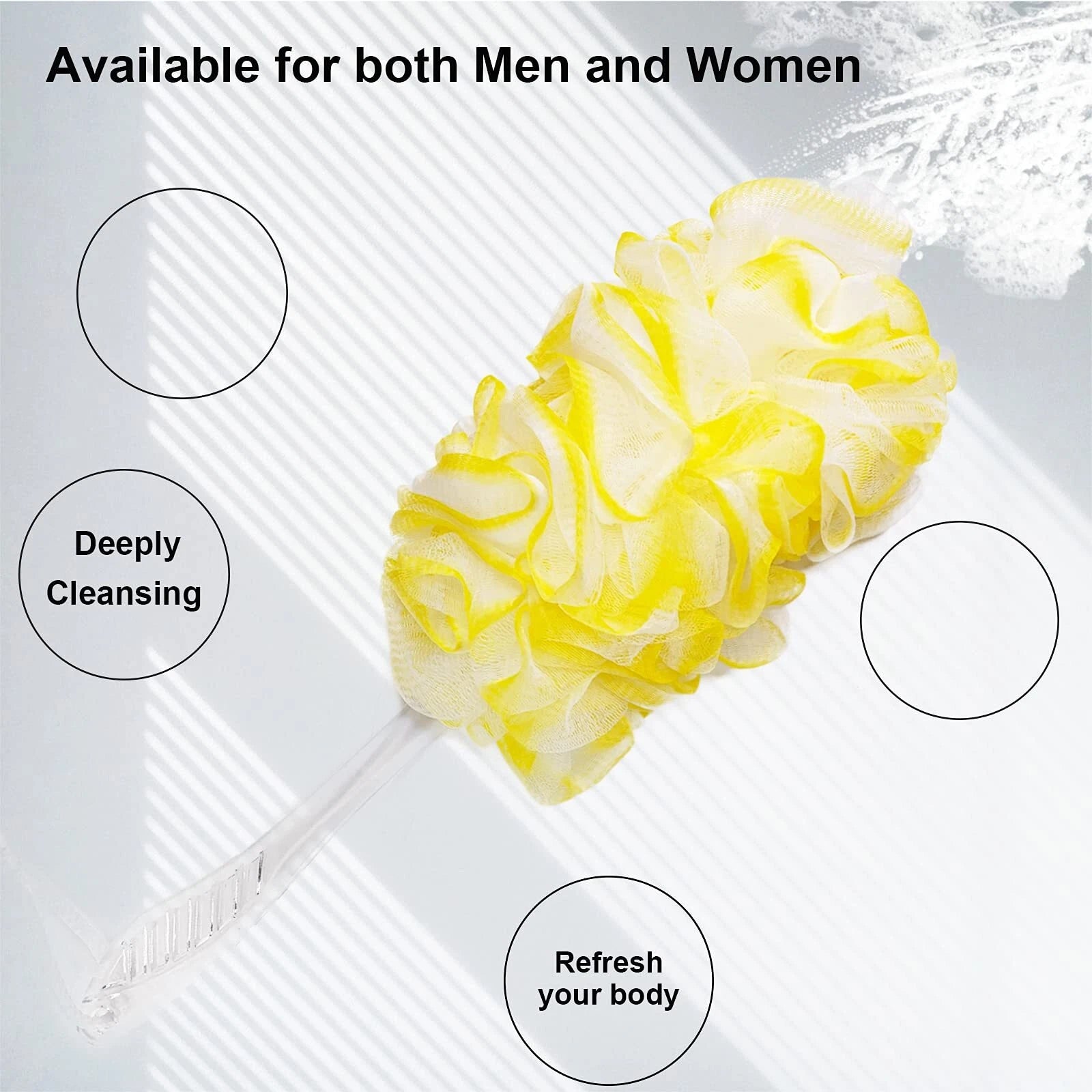 PPHAO - Back Bath Brush - Long Handle Shower Scrubber - Yellow Loofah Exfolia...