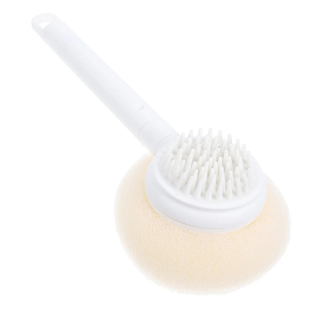 Plastic Exfoliating Bath Brush Beige Scrubber with Long Handle 28 cm