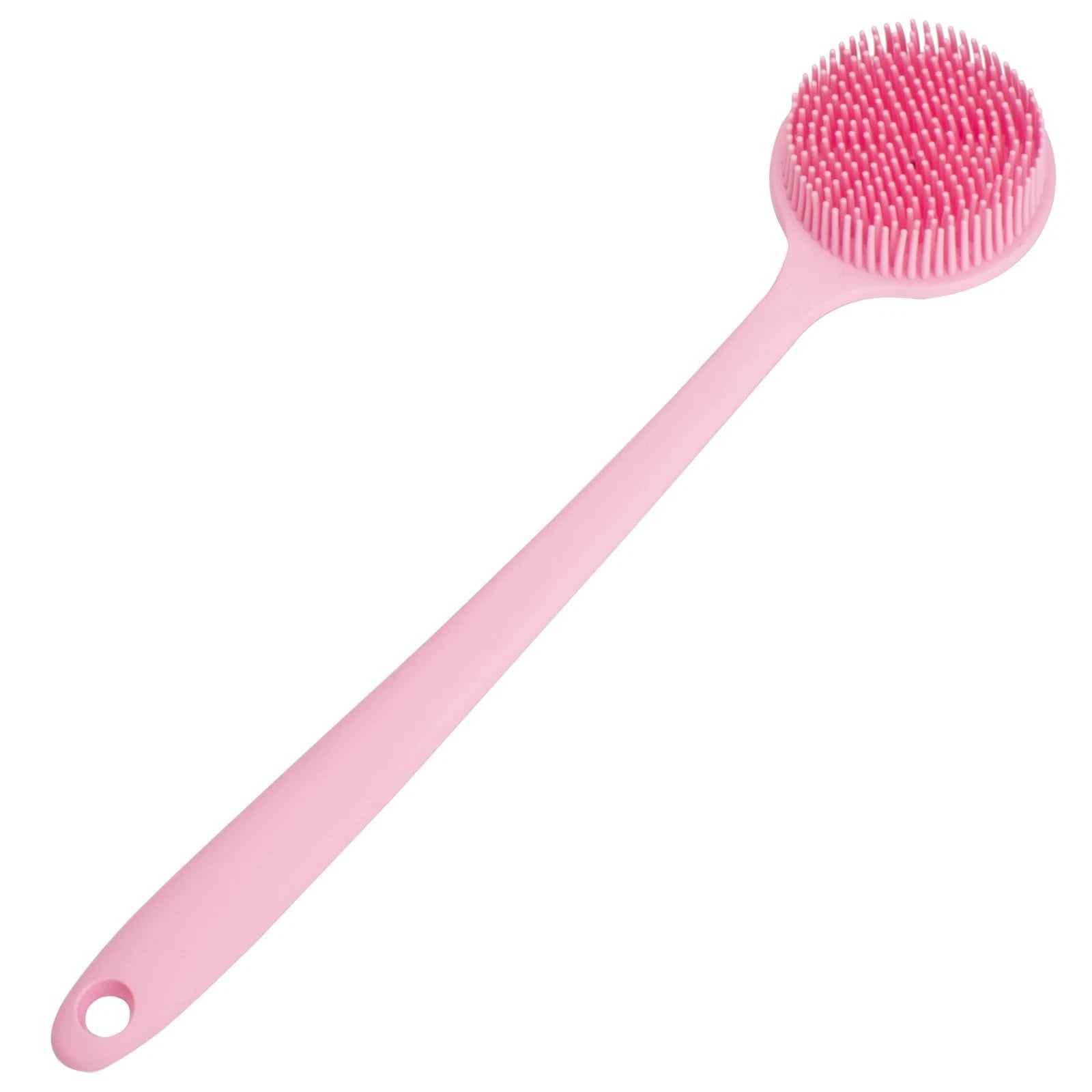 Soft Silicone Back Scrubber Shower Bath Body Brush With Long Handle pink