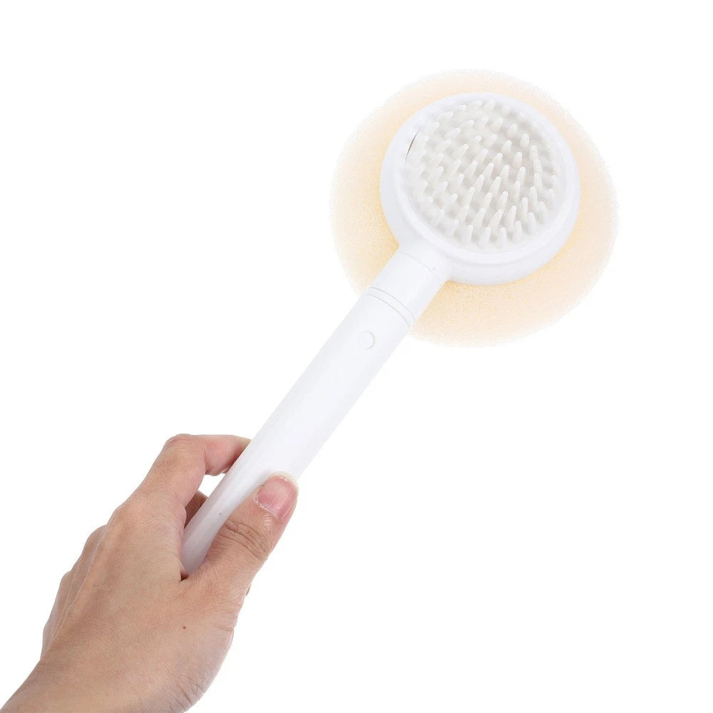 Plastic Exfoliating Bath Brush Beige Scrubber with Long Handle 28 cm