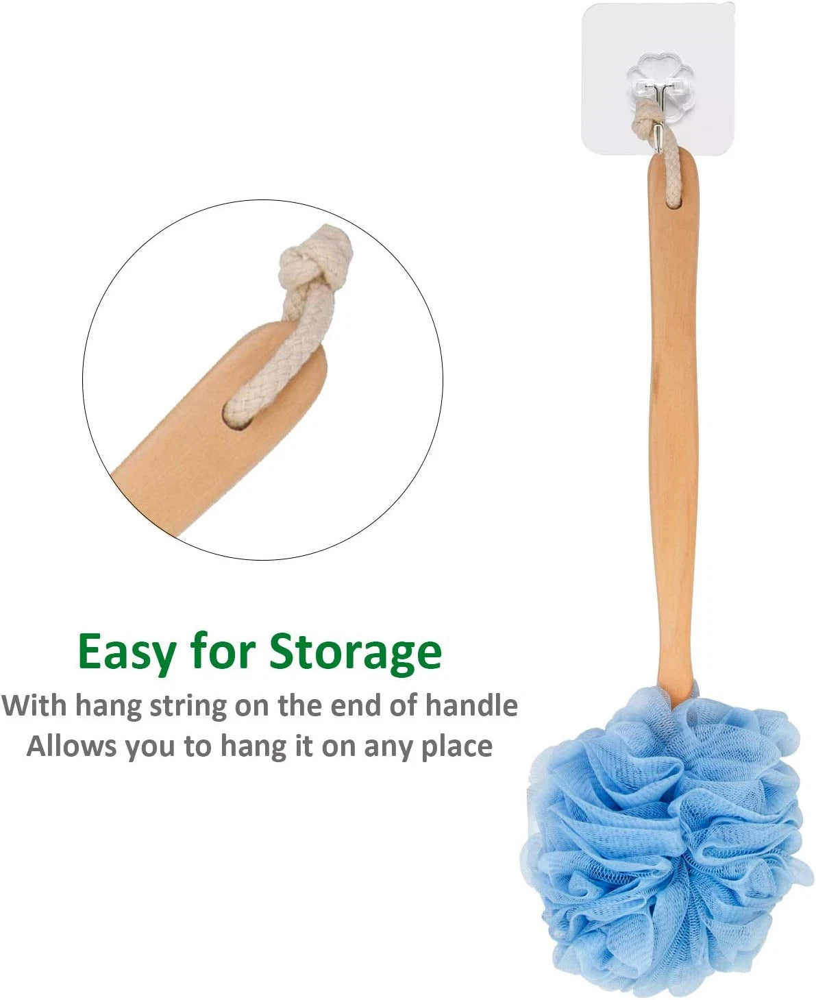 Loofah Back Scrubber for Shower, Wooden Long Handle Bath Sponge Lufa Shower Brus