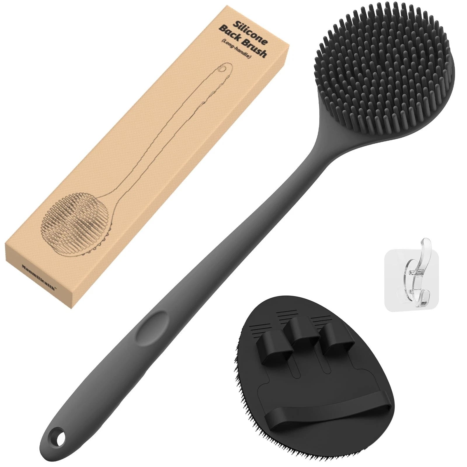 Silicone Back Scrubber(Thick Bristles) & Soft Bath Glove Set, Super-Exfoliati...