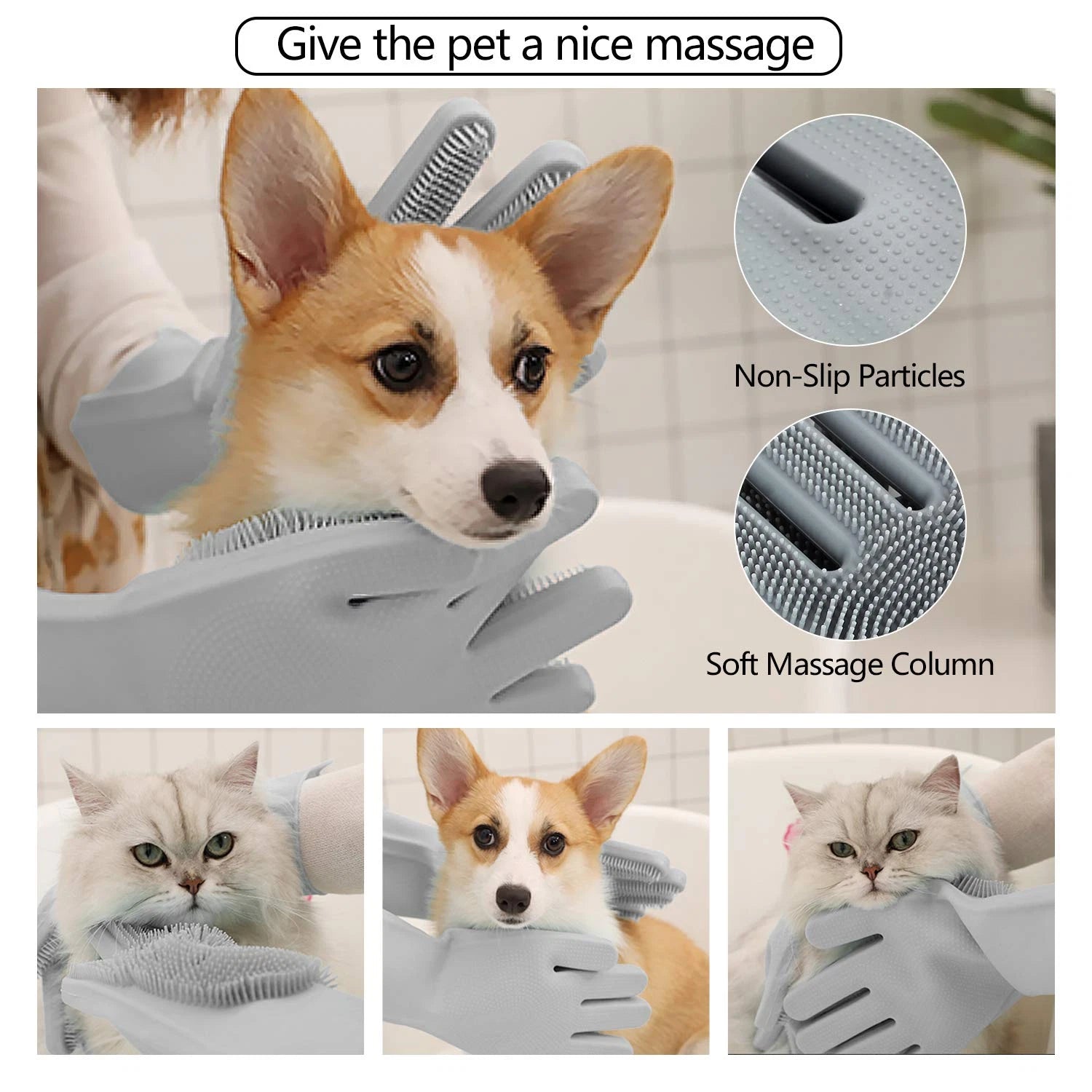 Pet Grooming Gloves - Gentle Dog Bathing Shampoo Brush - Massage Mitt with Enhan
