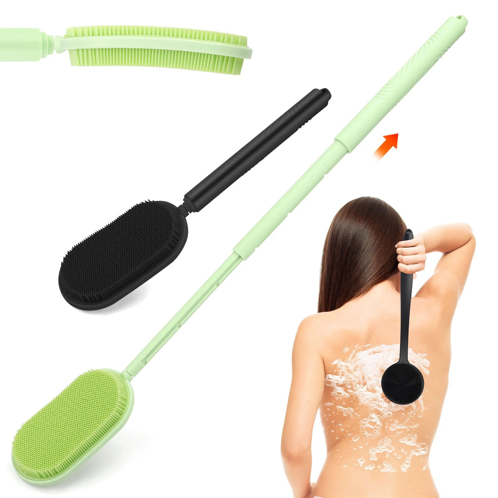Telescopic Rotating Bath Brush Back Scrubber Long Handle Shower Body Exfoliator