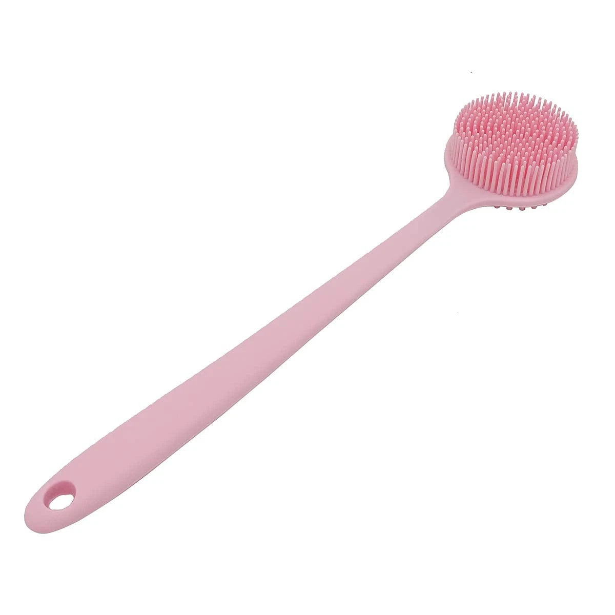 Soft Silicone Back Scrubber Shower Bath Body Brush With Long Handle pink