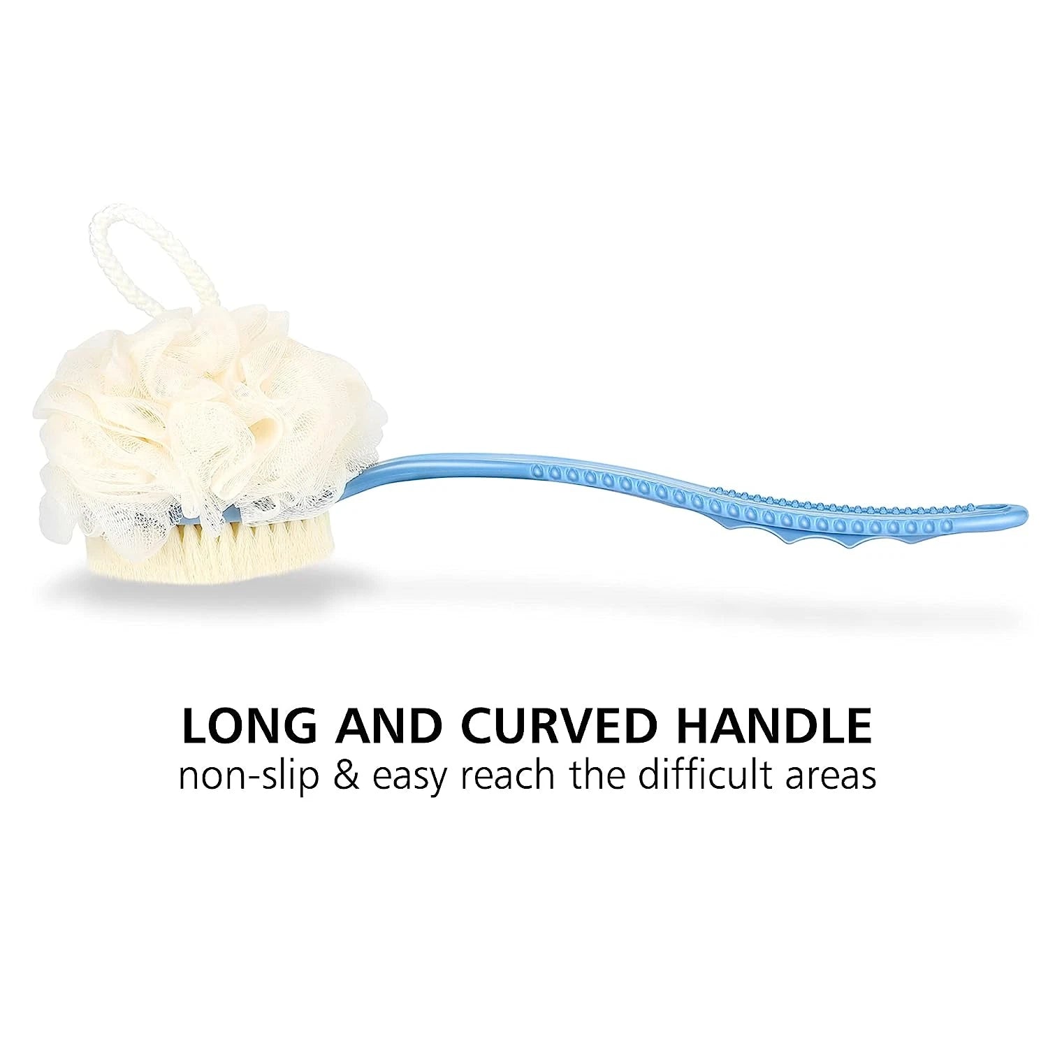 Shower Body Brush with Bristles and Loofah,Back Scrubber Bath Mesh Sponge with C