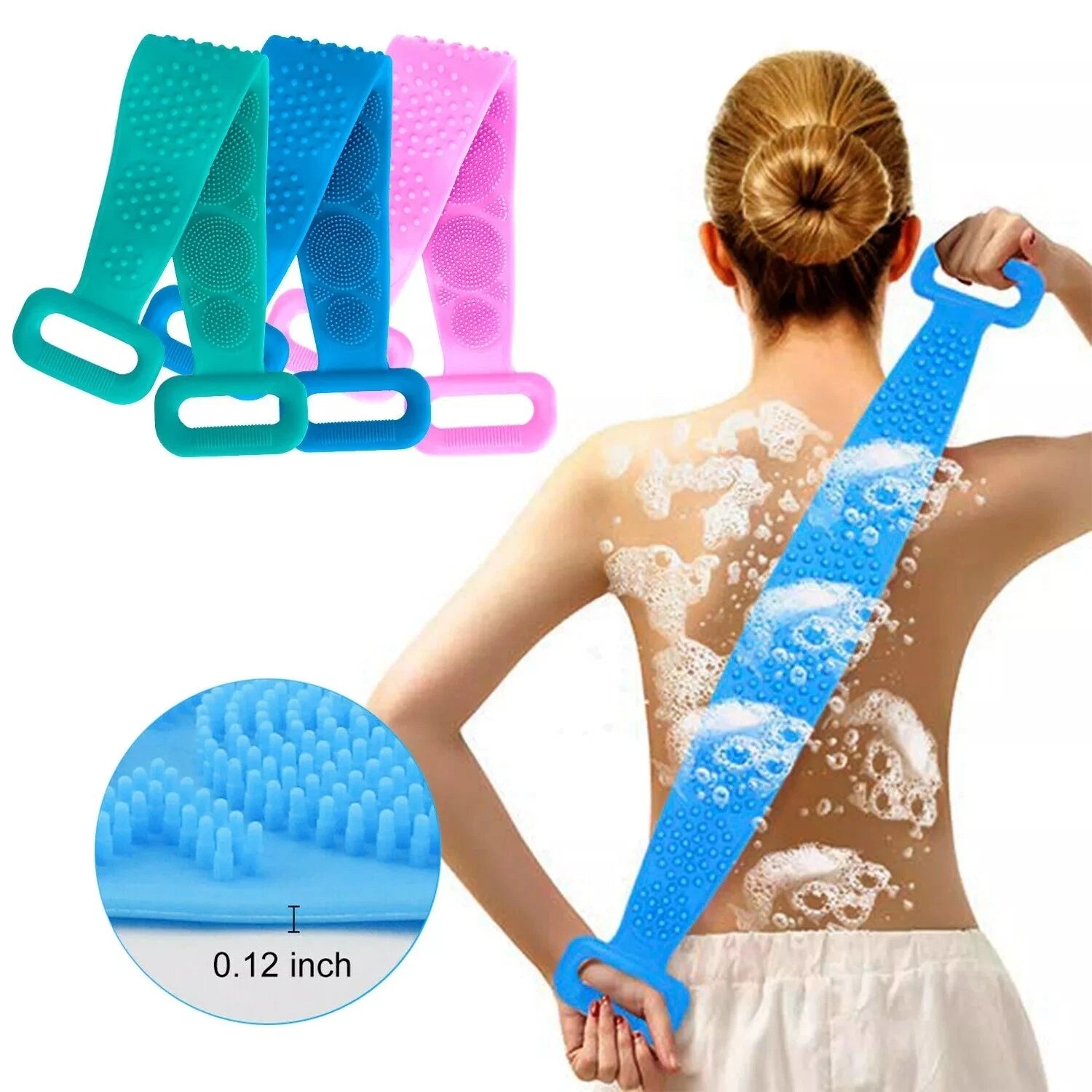 Silicone Back Scrubber Belt For Shower Exfoliating Foaming Body Wash Strap Brush