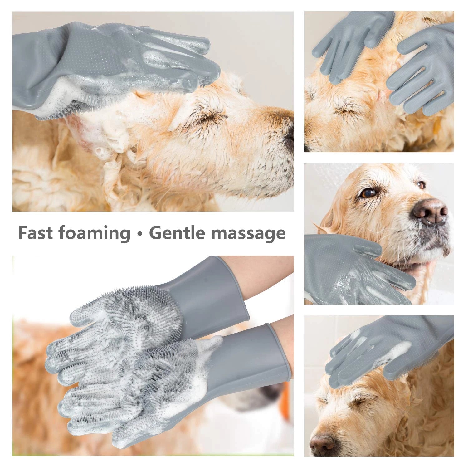 Pet Grooming Gloves - Gentle Dog Bathing Shampoo Brush - Massage Mitt with Enhan