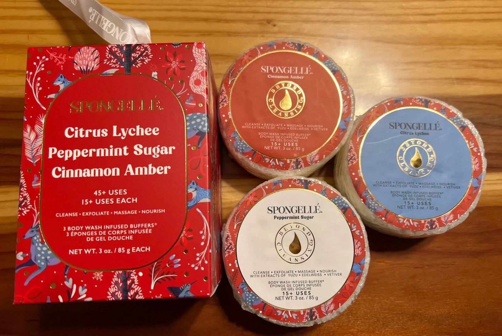 Spongelle CITRUS LYCHEE * PEPPERMINT SUGAR * CINNAMON AMBER Trio (3) Buffers