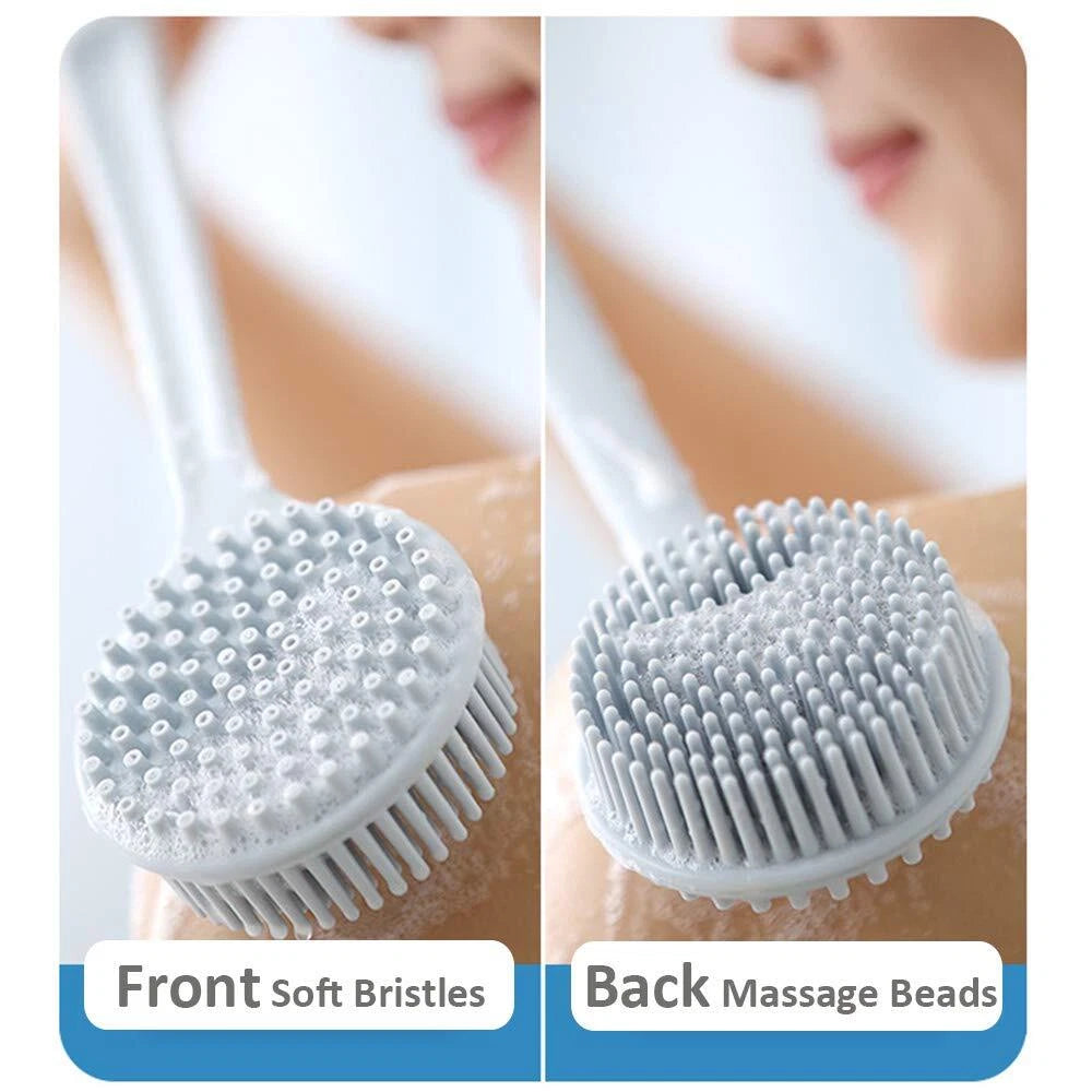 Silicone Back Scrubber Long Handle Soft Bristles Bath Brush With Massage Beads B