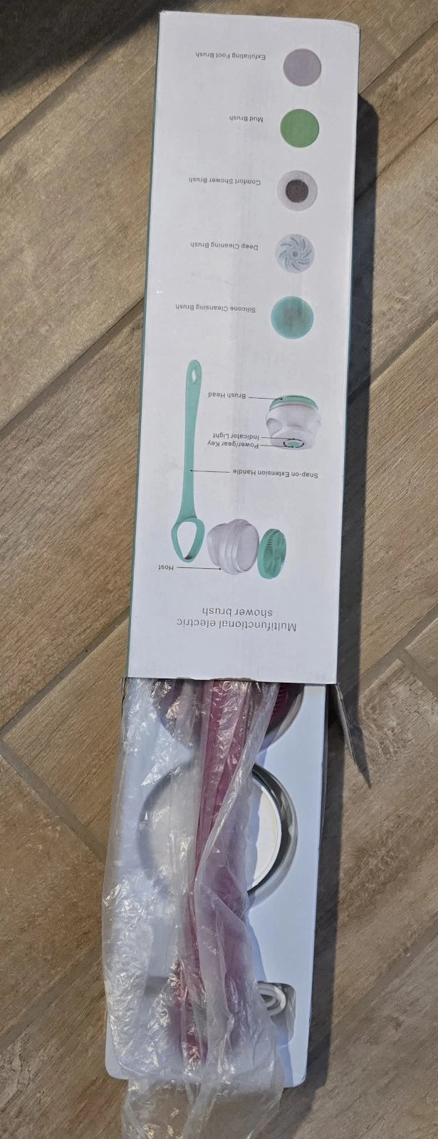 Shower Back Scrubber with Five Body Brush Head, Rechargeable ; Detachable Long