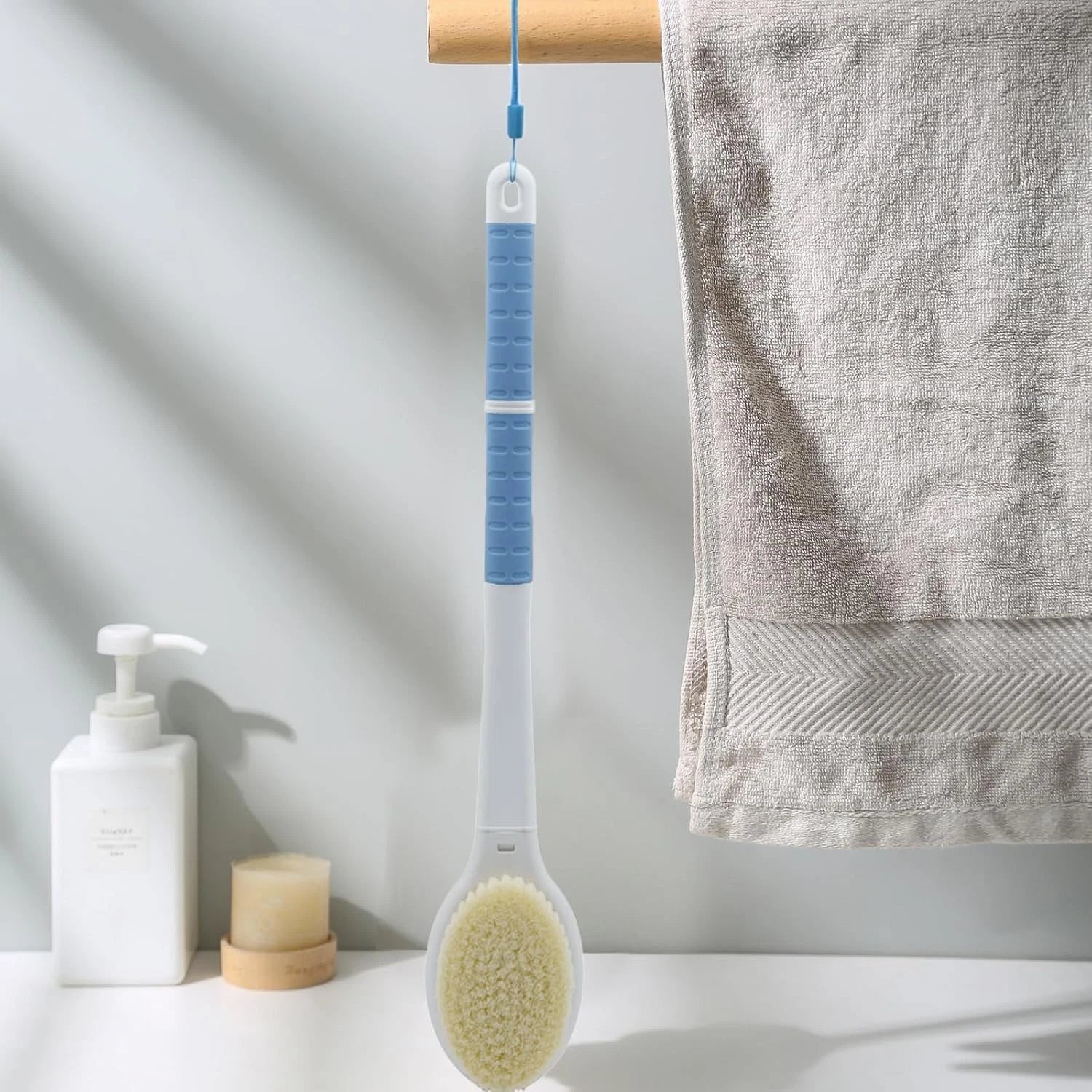 Shower Brush with Soft and Stiff Bristles,20.5" Extra Long Handle Dual-Sided ...
