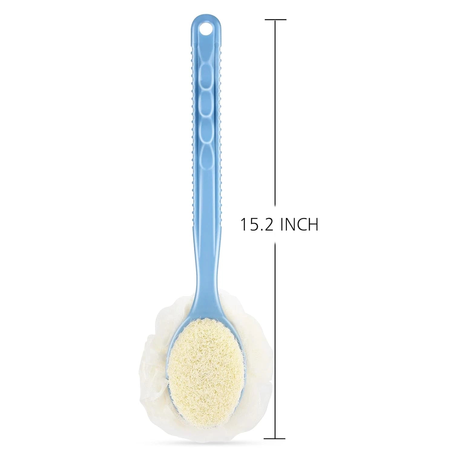 Shower Body Brush with Bristles and Loofah,Back Scrubber Bath Mesh Sponge with C