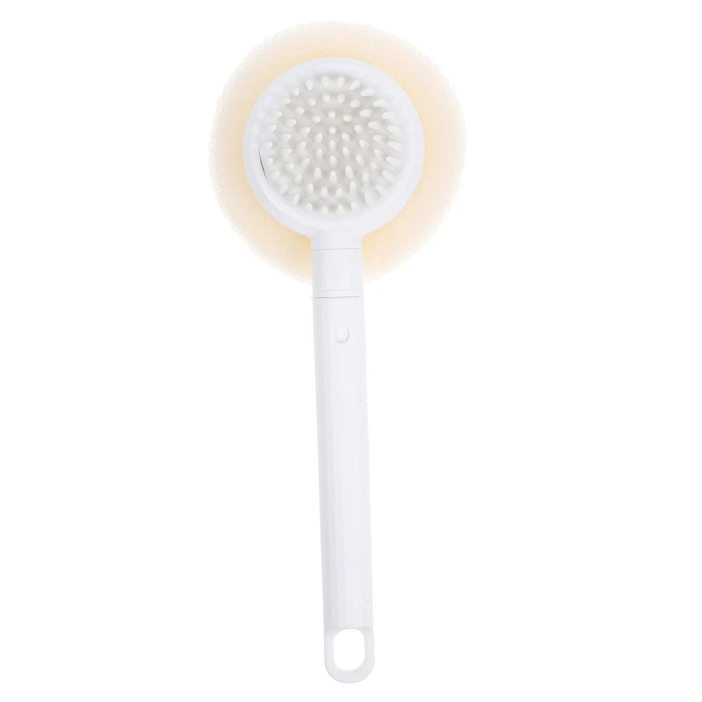 Plastic Exfoliating Bath Brush Beige Scrubber with Long Handle 28 cm