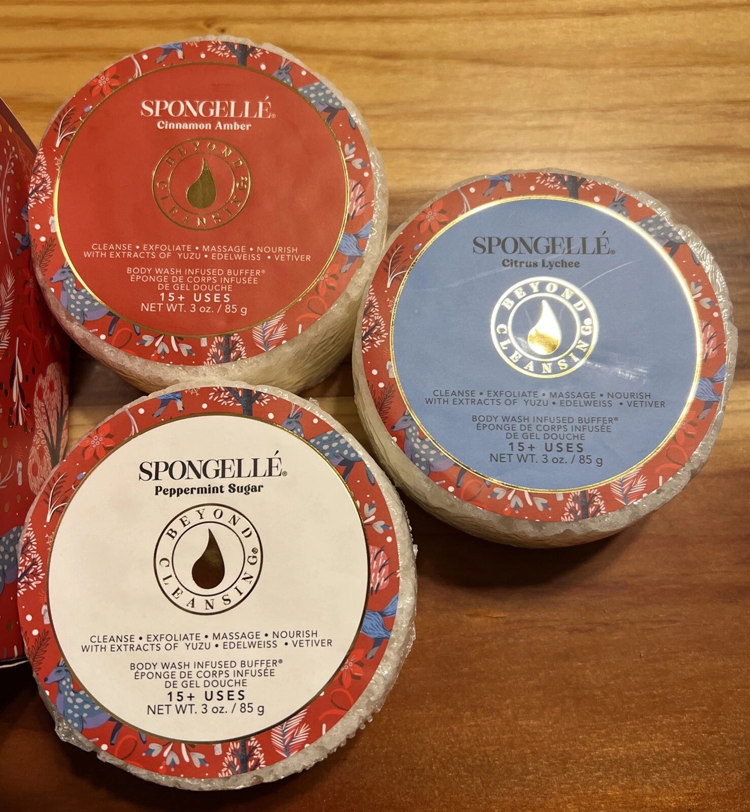 Spongelle CITRUS LYCHEE * PEPPERMINT SUGAR * CINNAMON AMBER Trio (3) Buffers