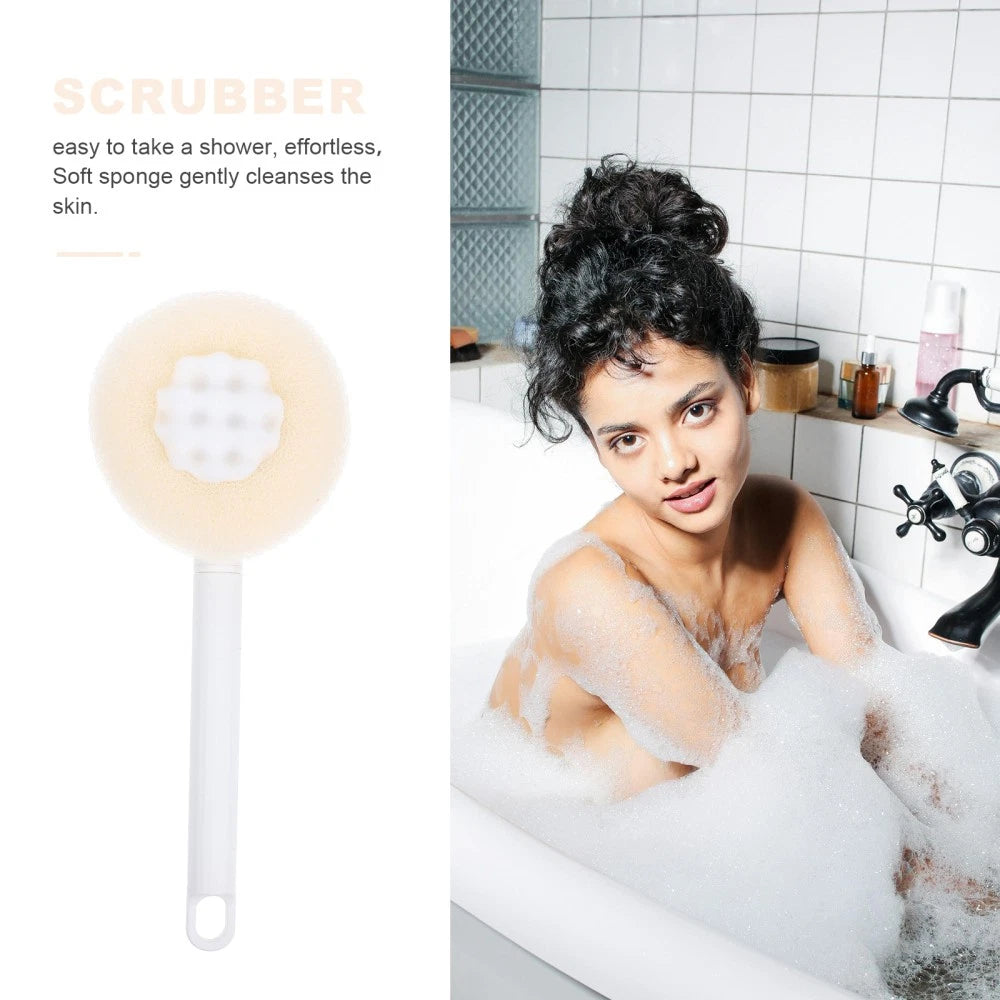 Plastic Exfoliating Bath Brush Beige Scrubber with Long Handle 28 cm