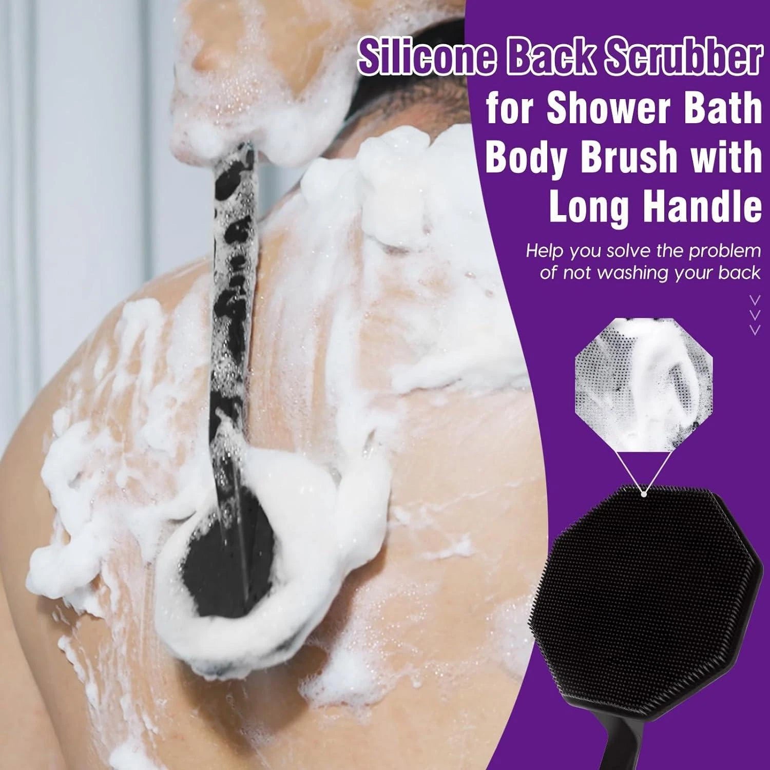 Vwmyq Silicone Back Scrubber for Shower,back Washer for Shower Men, Lengthen Bat