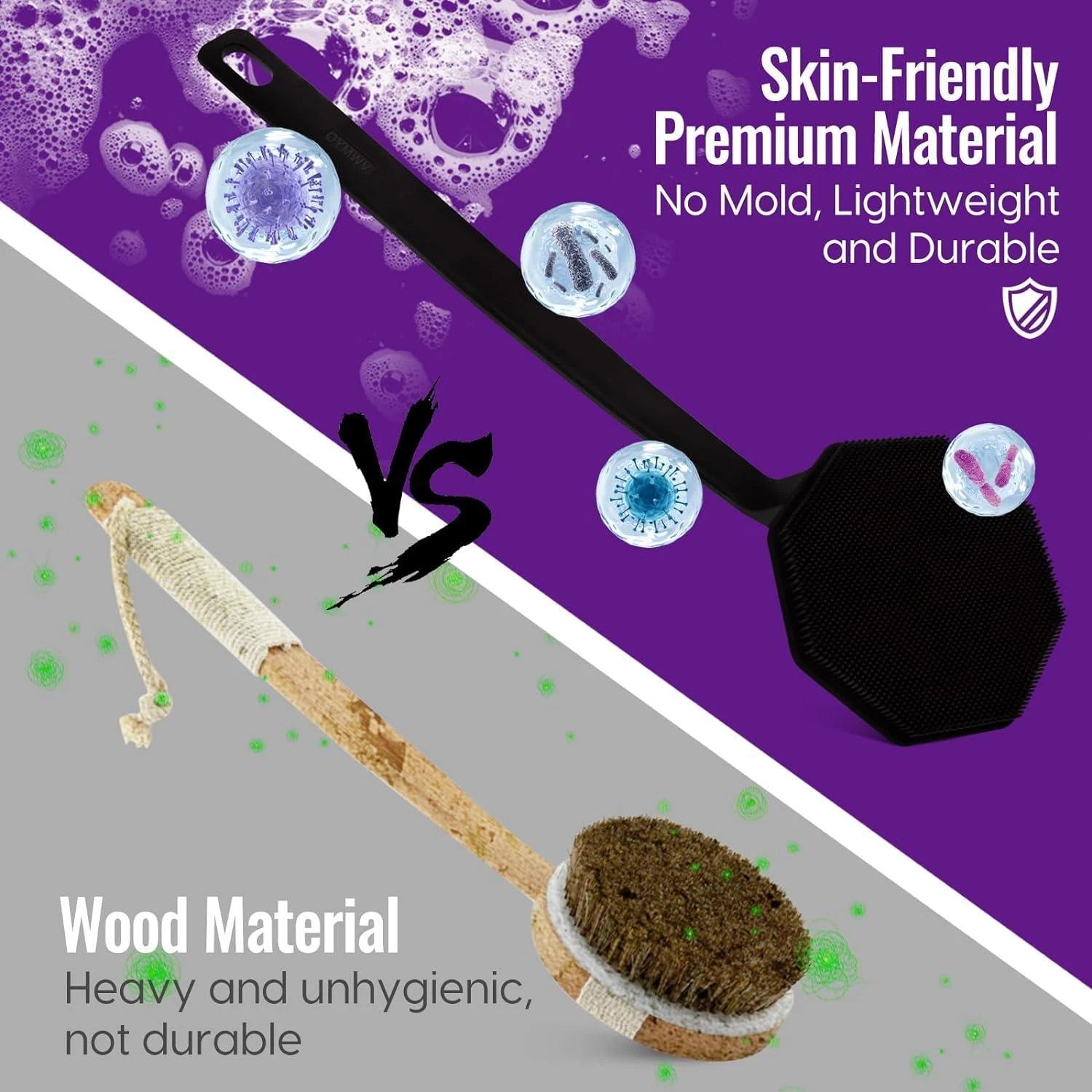 Vwmyq Silicone Back Scrubber for Shower,back Washer for Shower Men, Lengthen Bat