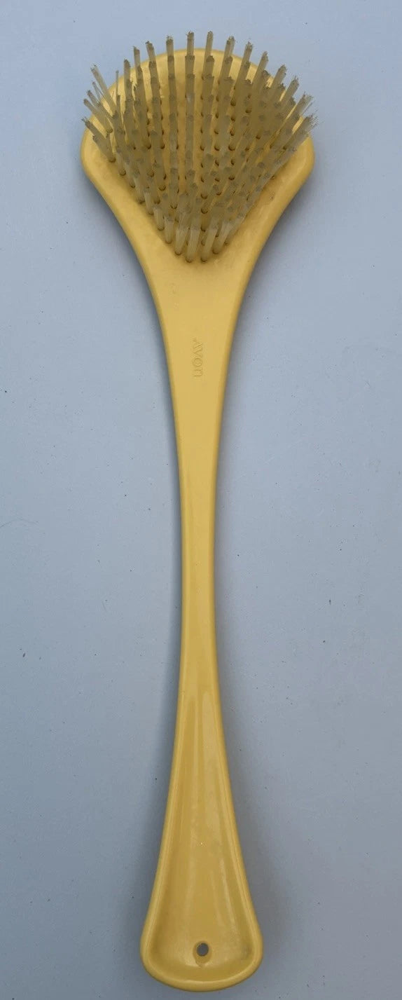 Vintage AVON Pale Soft Yellow Bath Shower Back  15" Handle Body Brush  Decor