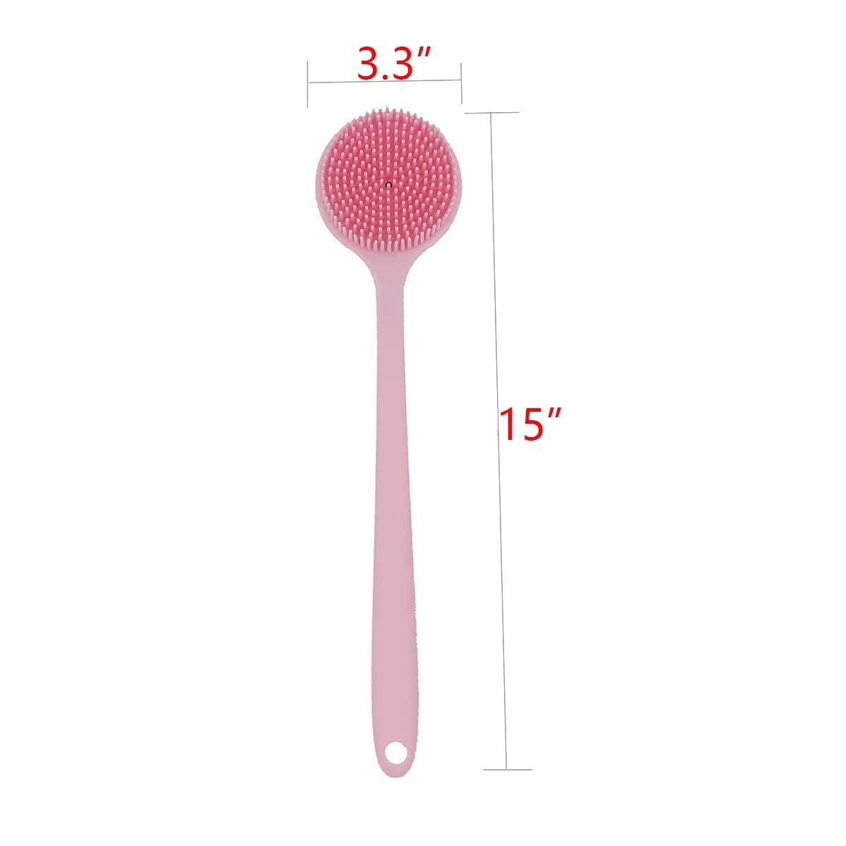 Soft Silicone Back Scrubber Shower Bath Body Brush With Long Handle pink