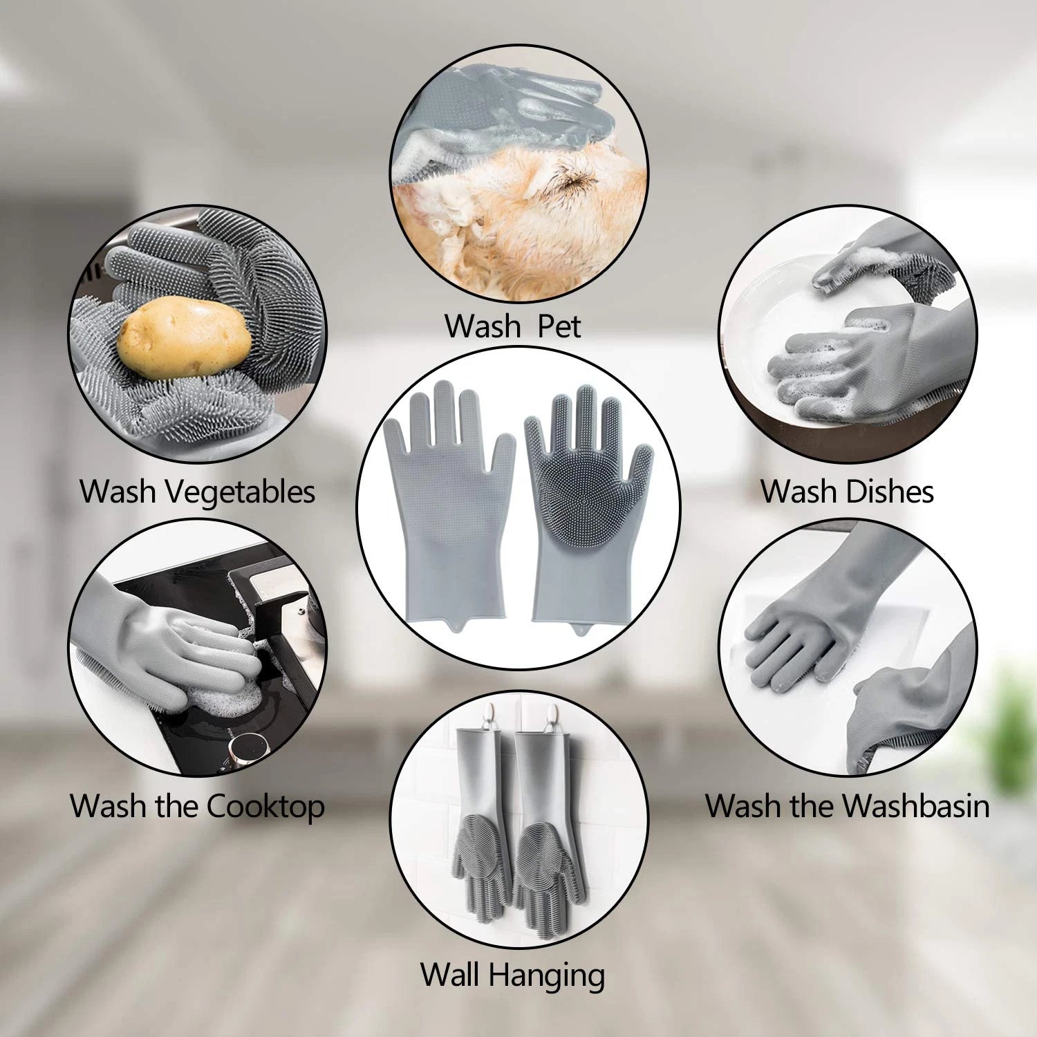 Pet Grooming Gloves - Gentle Dog Bathing Shampoo Brush - Massage Mitt with Enhan