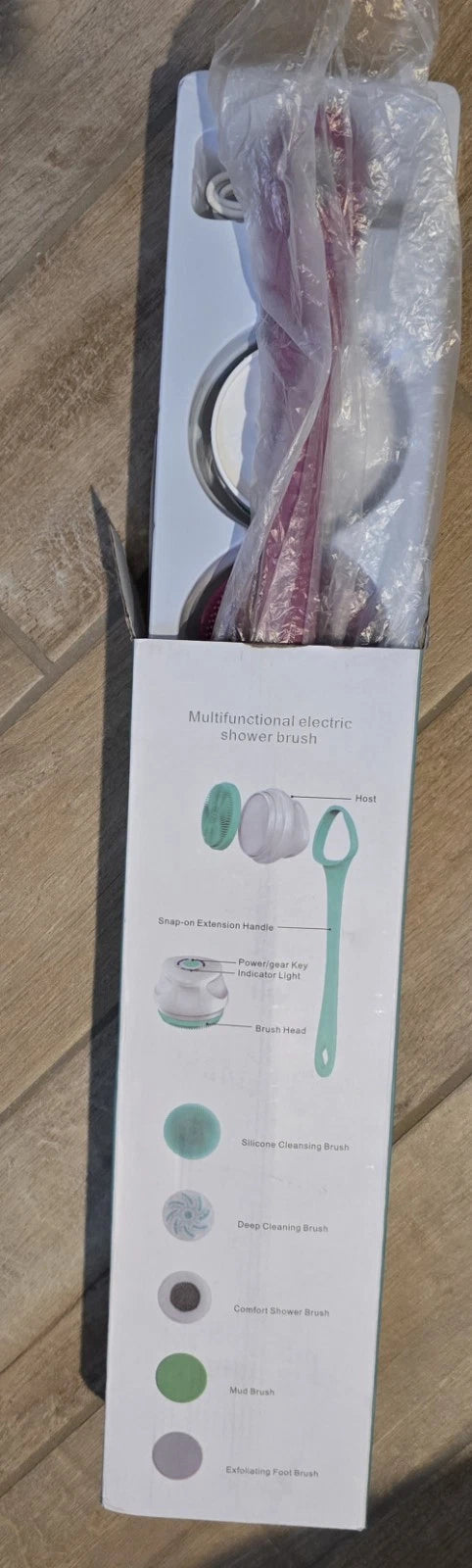 Shower Back Scrubber with Five Body Brush Head, Rechargeable ; Detachable Long