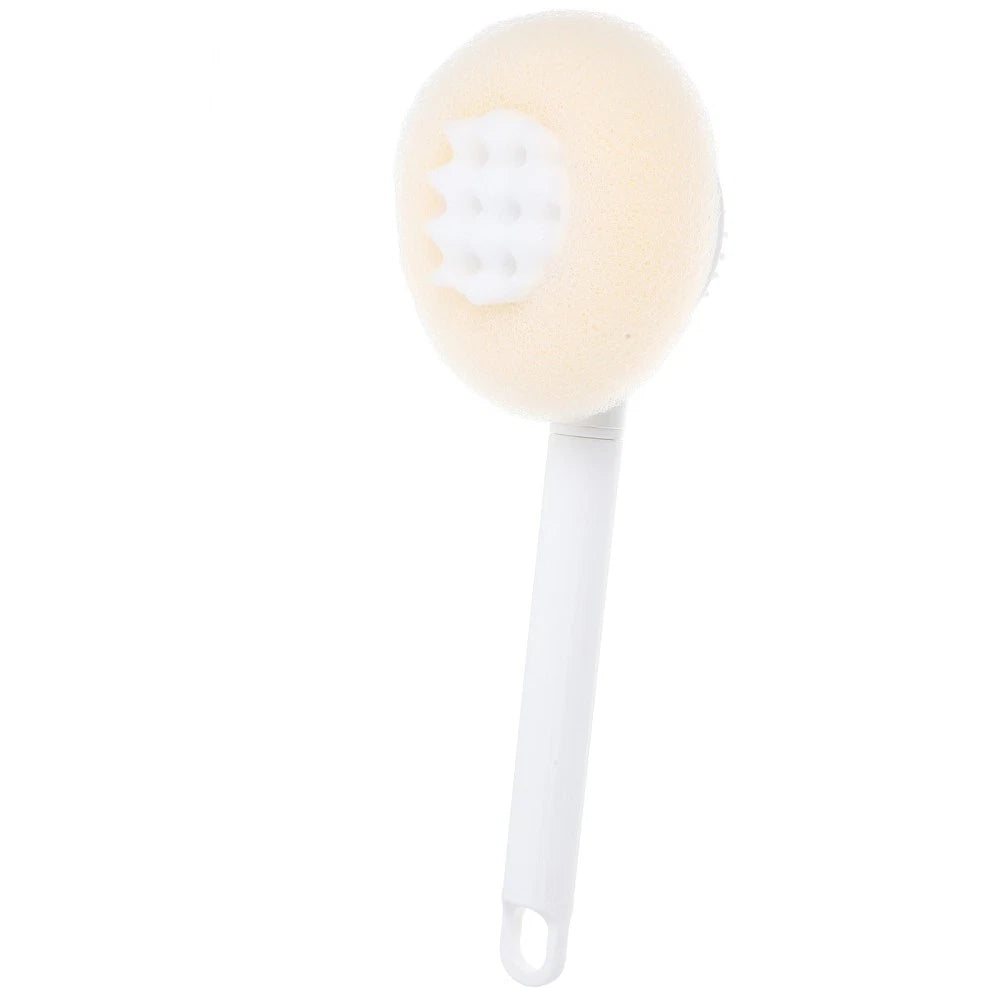 Plastic Exfoliating Bath Brush Beige Scrubber with Long Handle 28 cm