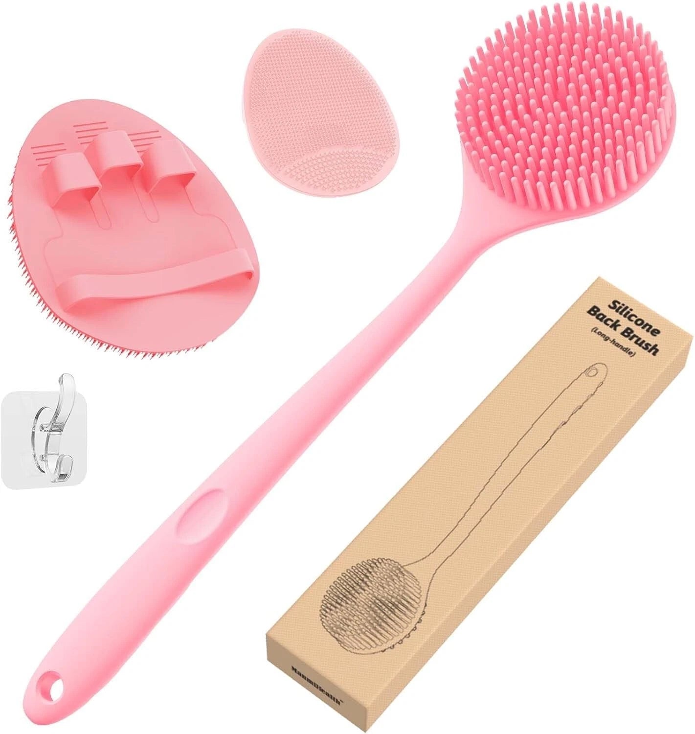 Silicone Back Scrubber (Thick Bristles) & Bath Glove & Face Brush Set(3Pcs), Sup
