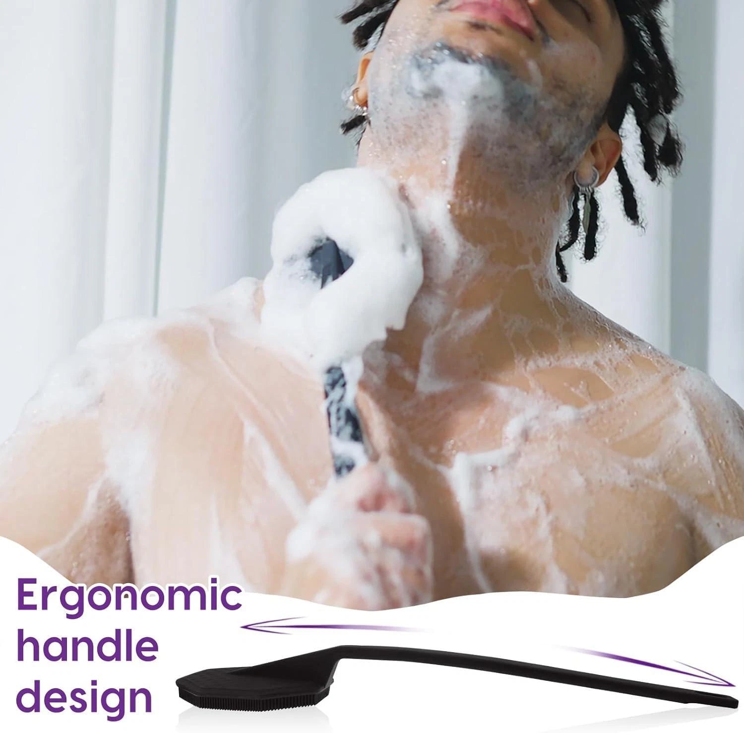 Vwmyq Silicone Back Scrubber for Shower,back Washer for Shower Men, Lengthen Bat