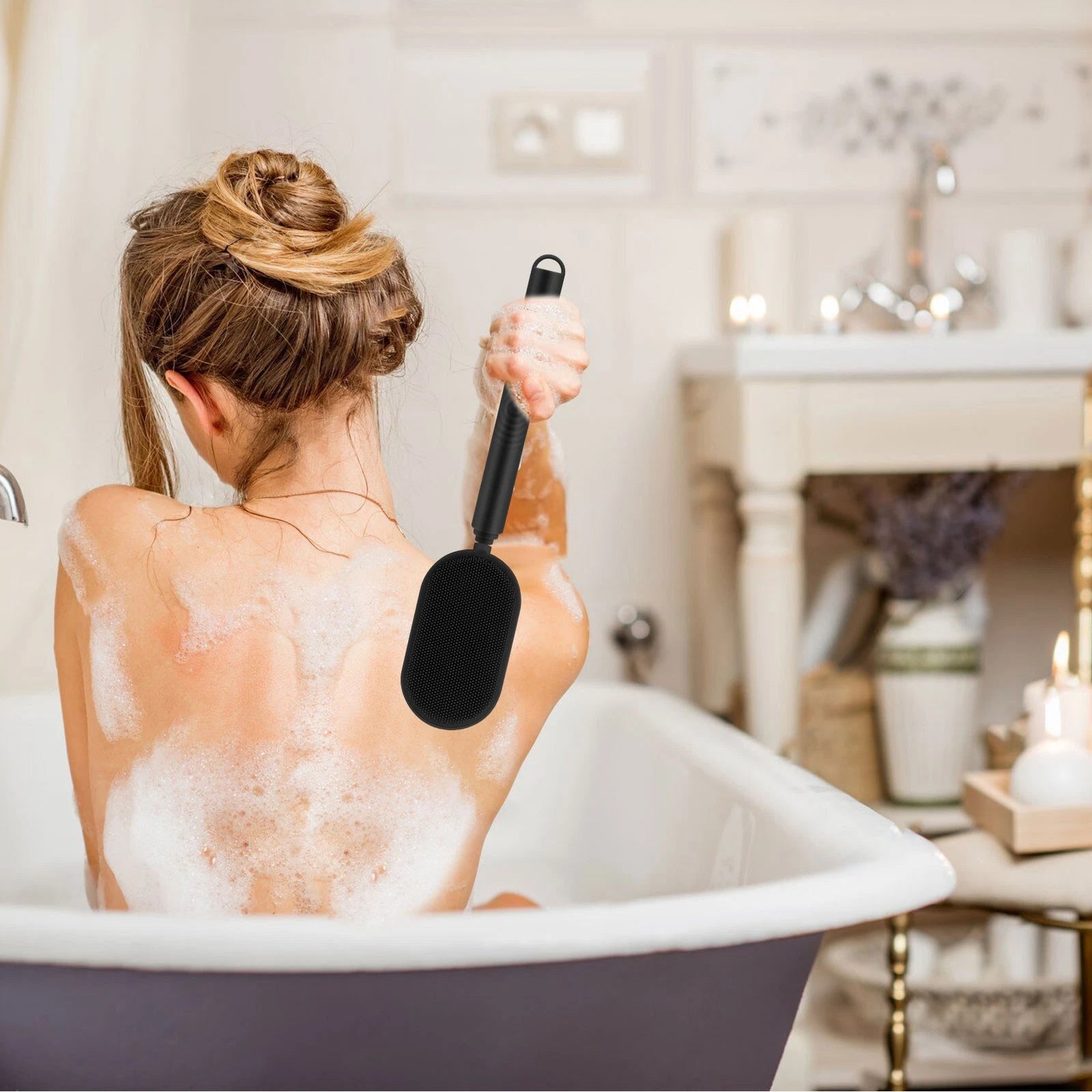 Telescopic Rotating Bath Brush Back Scrubber Long Handle Shower Body Exfoliator