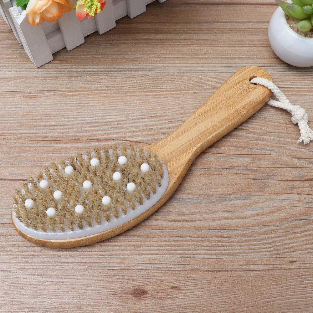 Soft Bead Massage Brush Shower Bath Wash Exfoliating Tool with Handle