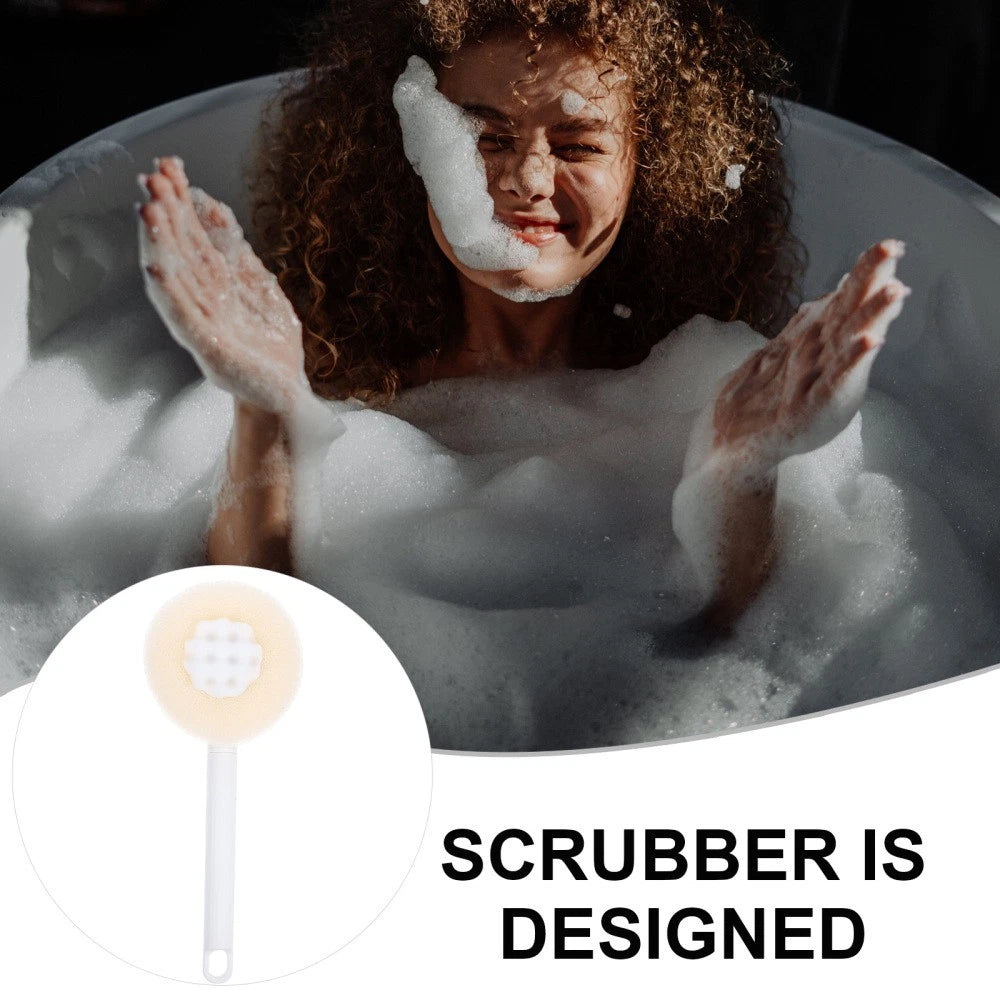 Plastic Exfoliating Bath Brush Beige Scrubber with Long Handle 28 cm
