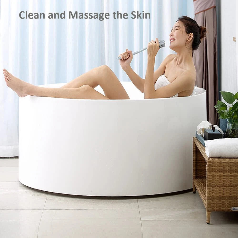 Silicone Back Scrubber Long Handle Soft Bristles Bath Brush With Massage Beads B