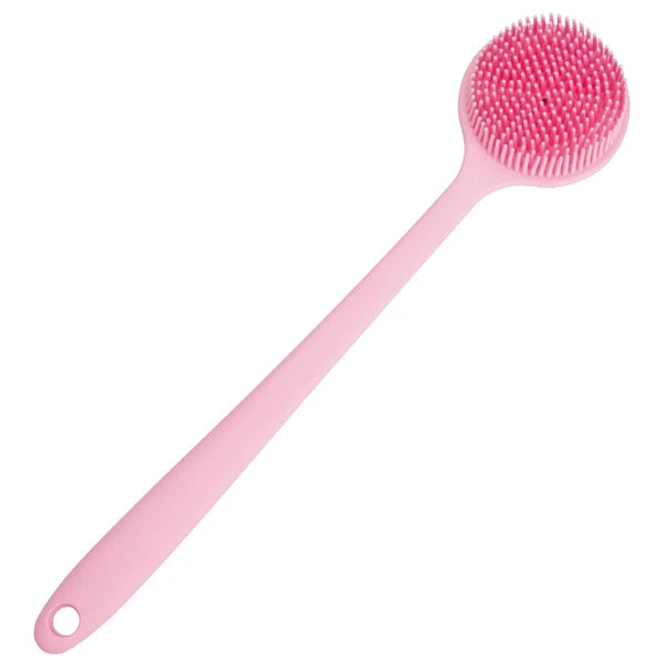 Soft Silicone Back Scrubber Shower Bath Body Brush With Long Handle pink