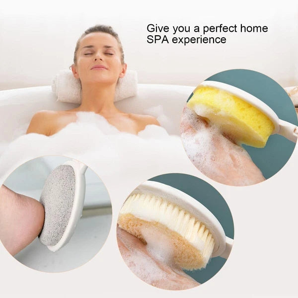 Lfj 19" Long Handle Shower Sponge Brush Set, 3 In 1 Body Brush, Bath S