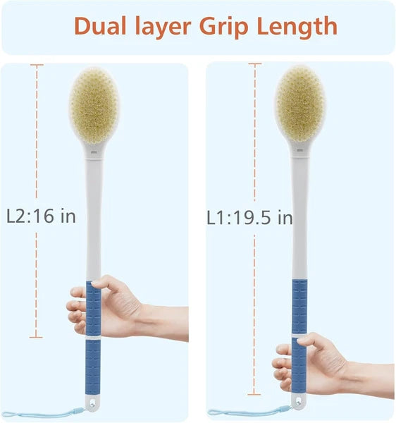 Shower Brush with Soft and Stiff Bristles,20.5" Extra Long Handle Dual-Sided ...