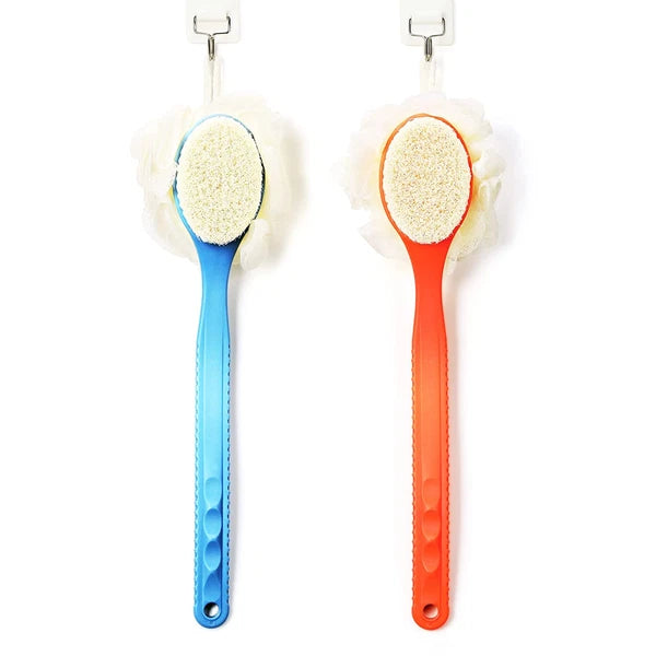 Shower Body Brush with Bristles and Loofah,Back Scrubber Bath Mesh Sponge with C