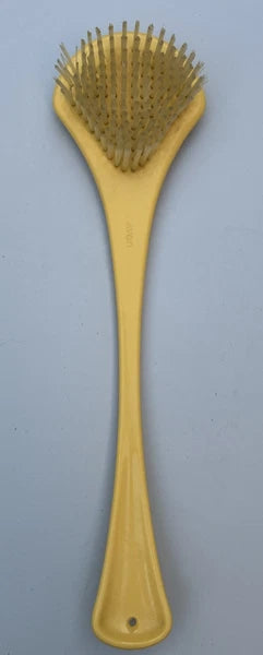 Vintage AVON Pale Soft Yellow Bath Shower Back  15" Handle Body Brush  Decor