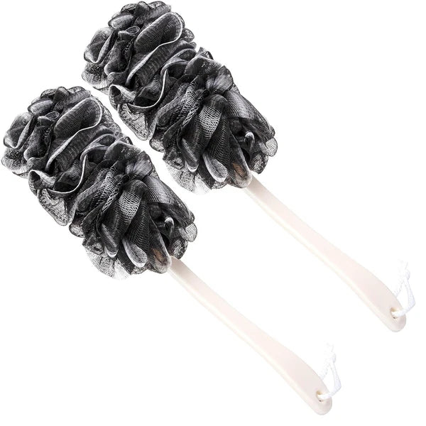 Dual-Pack Long Handle Back Scrubber - Soft Nylon Mesh Bath Brush for Men & Women