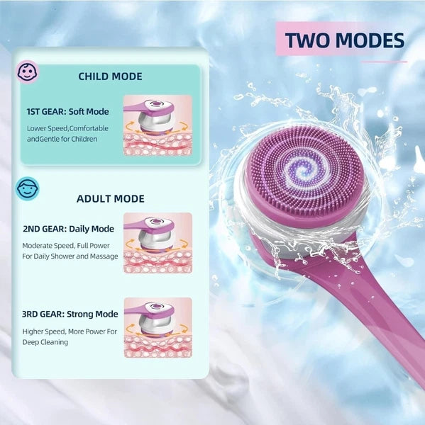 Shower Back Scrubber with Five Body Brush Head, Rechargeable ; Detachable Long