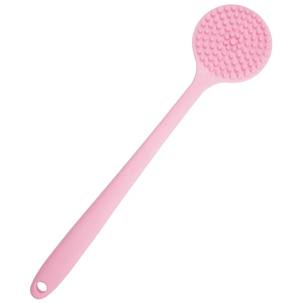 Soft Silicone Back Scrubber Shower Bath Body Brush With Long Handle pink
